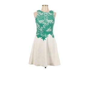 Moulinette Soeurs White & Green Arbor Lace Cocktail Dress 0P